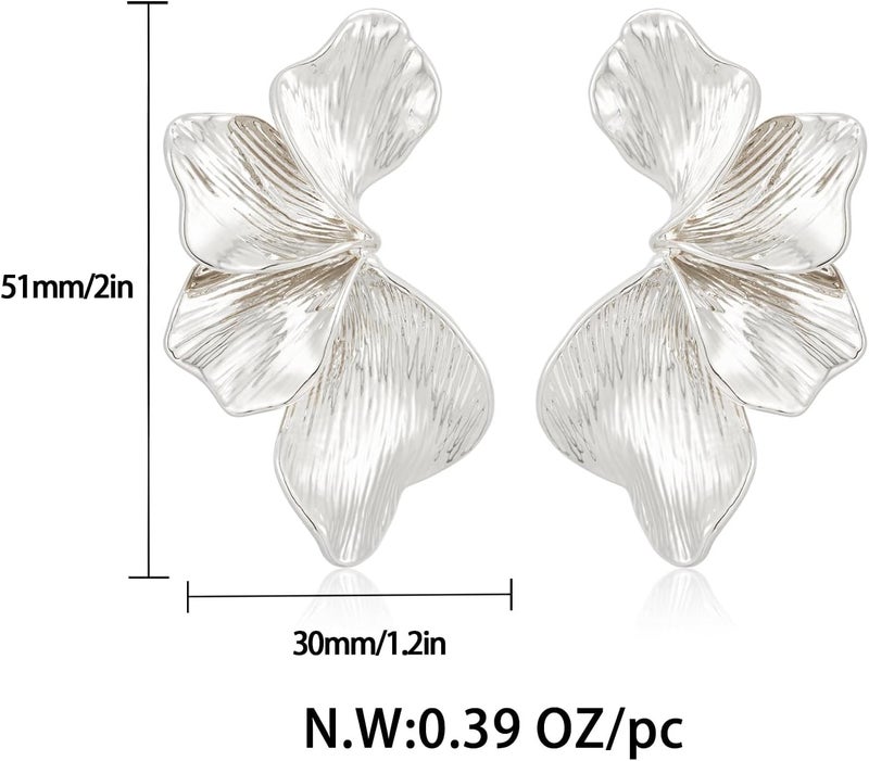 FAUTHENTICUTE Chunky Gold Statement Earrings For Women Gold Plated Sectored Flower Leaf Shell Angel Wing Earrings Large Stud Earrings Hypoallergenic Earrings - Image 4
